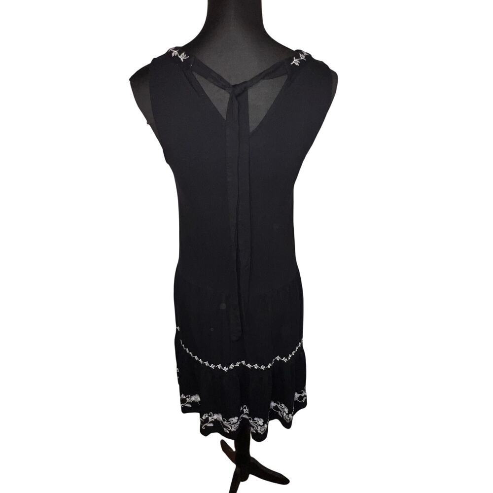 Loft women’s sz XS embroidered tie neck tiered ruffle swing midi goth sundress - Picture 2 of 10